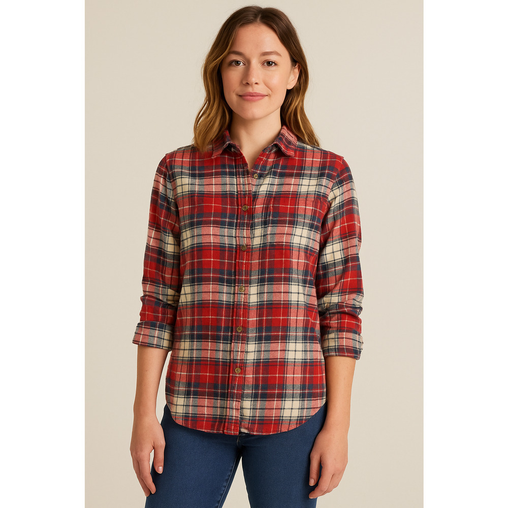 Marine Layer Flannel Long Sleeve Button Shirt small Woman Red Blue Plaid Cotton